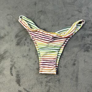 Triya Bikini Bottom Womens Large Multicolor Striped Ruched Swim Brazilian Cheeky